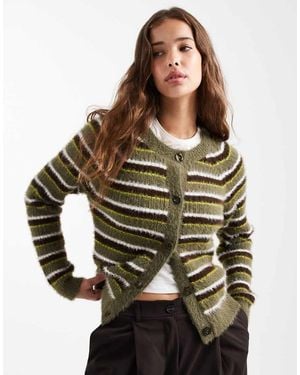 Threadbare Crew Neck Fluffy Cardigan - Green