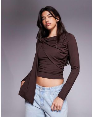 ASOS Slinky Drape Detail Long Sleeve Top - Brown