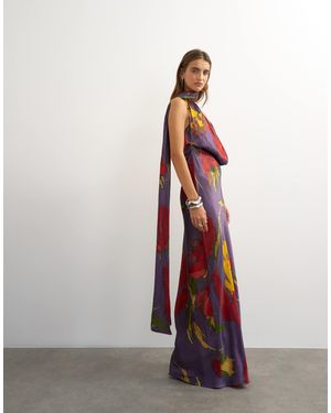 TOPSHOP Satin Slip Maxi Dress With Scarf Neck Detail - White