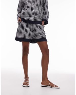 ARKET Pantalones Cortos Playeros Azules Sueltos Sin Cierres Con Estampado De Mosaico Abstracto De - Blanco