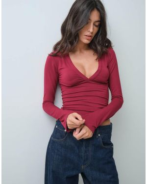 Motel Emesy Flute Top Met Lange Mouwen En Diepe Halslijn - Rood