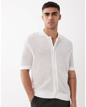 SELECTED Textured Knitted Short Sleeve Shirt - White