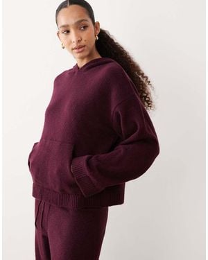 ASOS Fluffy Knitted Oversized Hoodie Co-ord - Red