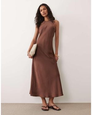 New Look High Neck Satin Maxi Dress - Brown