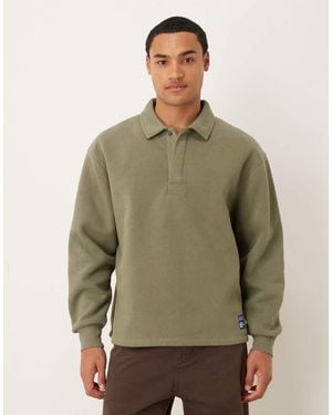 ASOS Relaxed Polo Sweatshirt With Woven Label Badge - Green