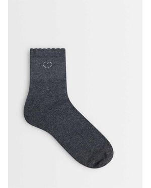 Vero Moda Sokken Met Geschulpte Rand En Hartje Met Strass - Blauw