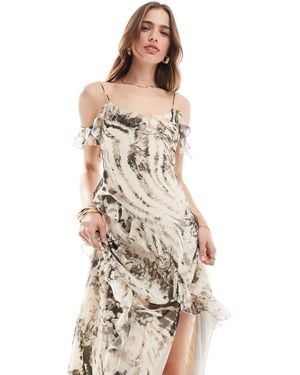 Mango Mixed Animal Bardot Midi Dress - Natural