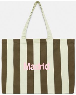 Pull&Bear Madrid Striped Tote Bag - White