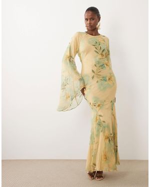 ASOS Embellished Print Maxi Dress With Volume Sleeve - Natural
