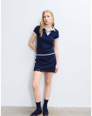Stradivarius Double-layer Short Sleeve Polo T-shirt - Blue