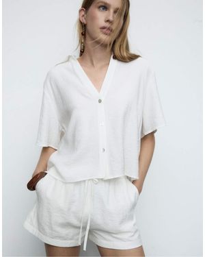 Stradivarius Button-up Flowing Shirt - White
