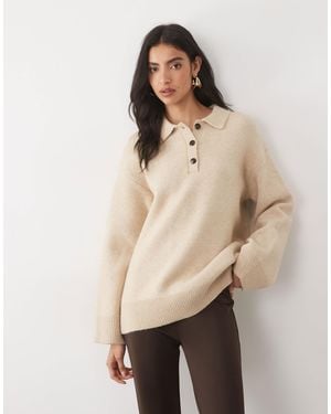 Pretty Lavish Gestrickter polo-pullover mit knopfdetail - Natur