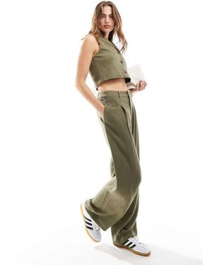 Miss Selfridge Linen Blend Tailored Wide Leg Trousers - Green