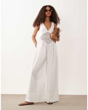 ASOS Jumpsuit With Crochet Waist Panel - Natural