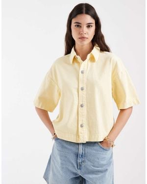 Pieces Camicia Di Jeans Squadrata Pallido - Neutro