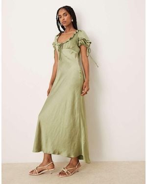 ASOS Milkmaid Tie Puff Sleeve Midi Dress - Green