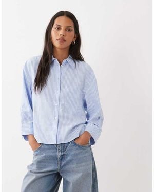 Mango Cropped Overhemd Met Streepjesprint - Blauw