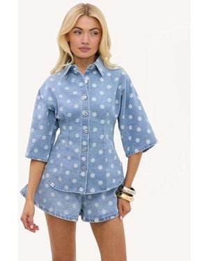 Loavies The Stillness Of Us Light Denim Blouse With Polka Dots - Blue