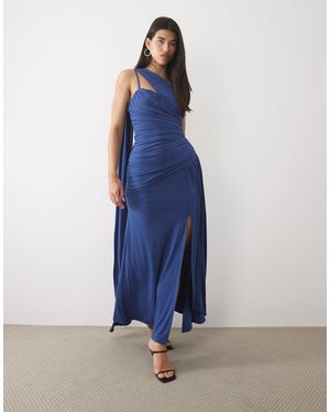 TFNC London Slinky One Shoulder Scarf Detail Cami Strap Maxi Dress - Blue