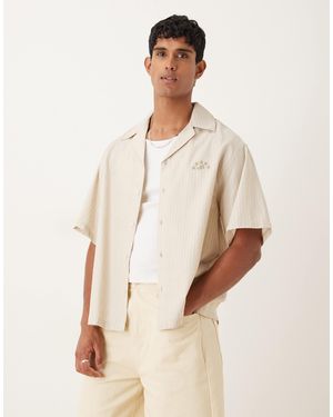 ASOS Oversized Revere Shirt With Embroidery - Natural
