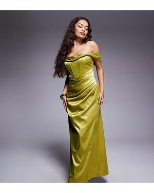 TFNC London Satijnen Maxi Korsetjurk Met Verlaagde Schouders - Metallic