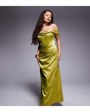 TFNC London Drop Shoulder Satin Corset Maxi Dress - Metallic