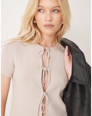 Abercrombie & Fitch Gilet en maille noué devant à manches courtes - avoine - Neutre