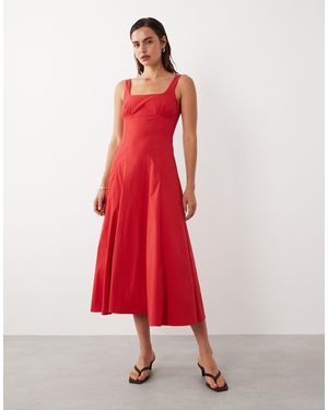 Mango Starring Hailey Bieber Square Neck Structu A Line Maxi Dress - Red