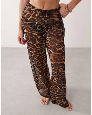 ASOS Sheer Animal Print Beach Trouser - Brown