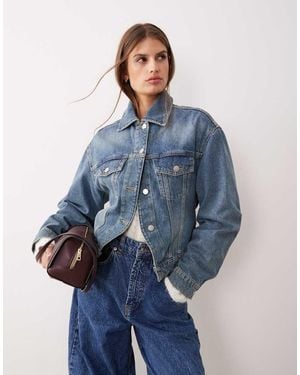 Mango Cotton Cocoon Sleeve Cinched Waist Denim Jacket - Blue