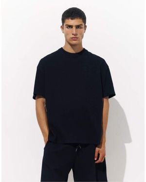 Pull&Bear Short Sleeve Logo Sweatshirt - Blue