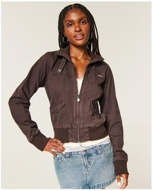 Hollister Twill Zip-Up Jacket - Brown