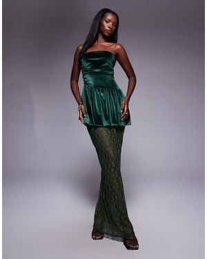 ASOS Velvet Bandeau Peplum Midi Dress With Lace Skirt - Green
