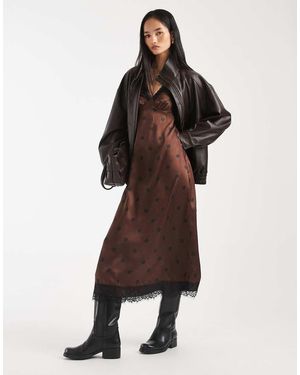 New Look Spot Long Sleeve Midi Tea Dress - Brown