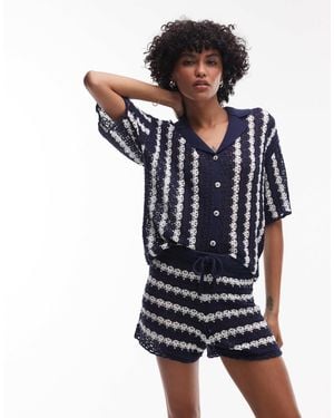 TOPSHOP Knitted Stitchy Stripe Co-ord Short - Blue