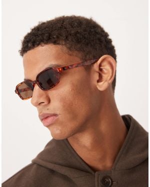 ASOS Slim Rectangle Sunglasses With Brown Lens And Tortoise Shell Frame