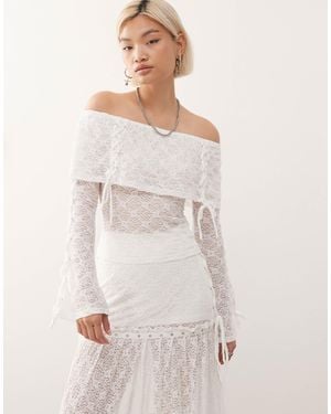 Minga London Textured Lace Off Shoulder Top - Natural