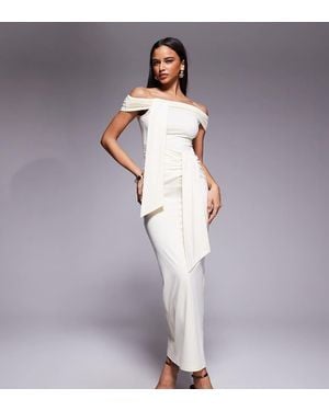 The Frolic Exclusive Slinky Bardot Drape Detail Maxi Dress - White