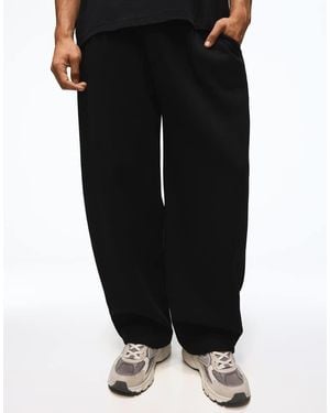 Bershka Balloon Tailored Waffle Trousers With 3d Embroidery - Black