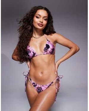 Candypants Abstract Print Triangle Bikini Top - Gray