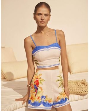 Forever New Linen Cami Mix Crop Top Co-Ord - Blue