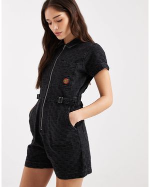 Santa Cruz Zip Up Utility Short Sleeve Playsuit - Black