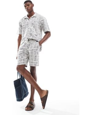 Threadbare Co-ord Textured Aztec Print Shorts - White