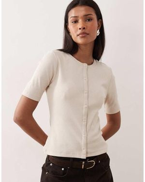 Threadbare Short Sleeve Button Through Top - Natural
