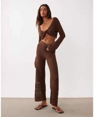 Miss Selfridge Crochet Wide Leg Trouser - Brown