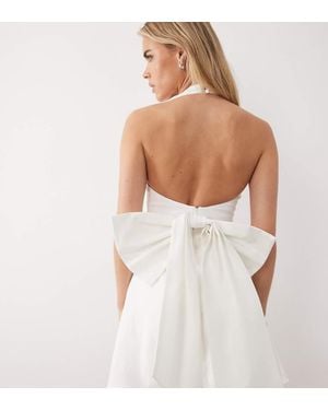 TFNC London Vestido De Novia Corto Blanco Con Cuello Halter Y Lazo En La Espalda De