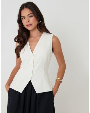 Threadbare Linen Blend V-Neck Waistcoat - White