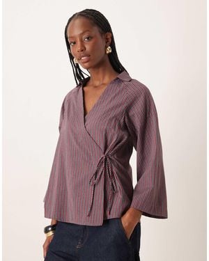 Glamorous Loose Fit Tie Front Poplin Shirt - Purple
