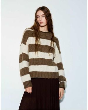 Pull&Bear Chunky Striped Knit Jumper - Brown