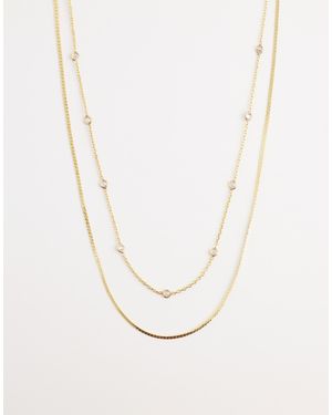 Orelia Collier multirangs en plaqué or 18 carats avec maille serpentine et strass - Blanc